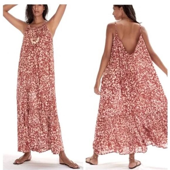 Anthropologie
Flounced Maxi
Lounge Dress
Spaghetti Strap Abstract Low Back Red s - Picture 7 of 11